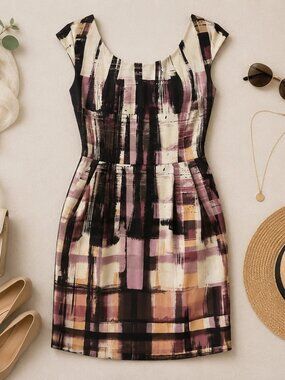 Maggy London Abstract Print Sheath Dress Sleeveless Knee Length Size 10
